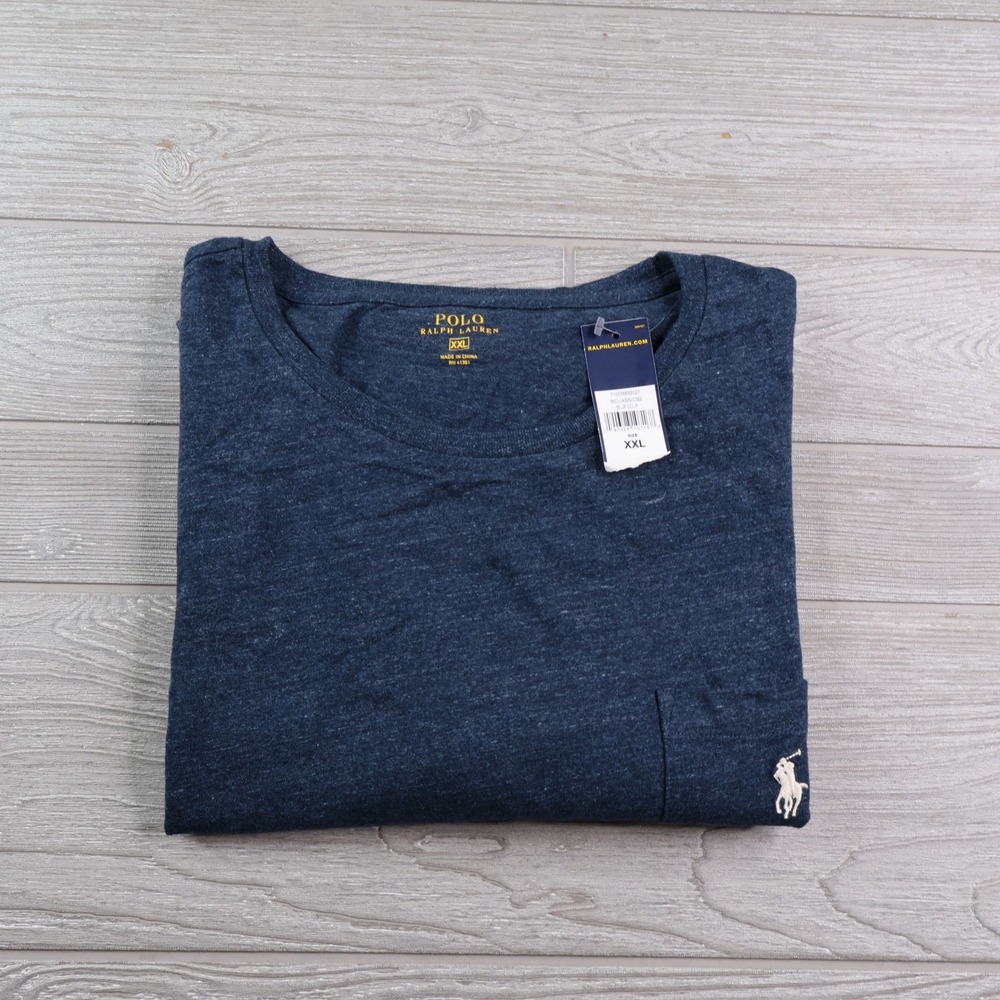 NWT Polo Ralph Lauren Pocket Tee Men's XXL 2XL Blue Heather White Pony